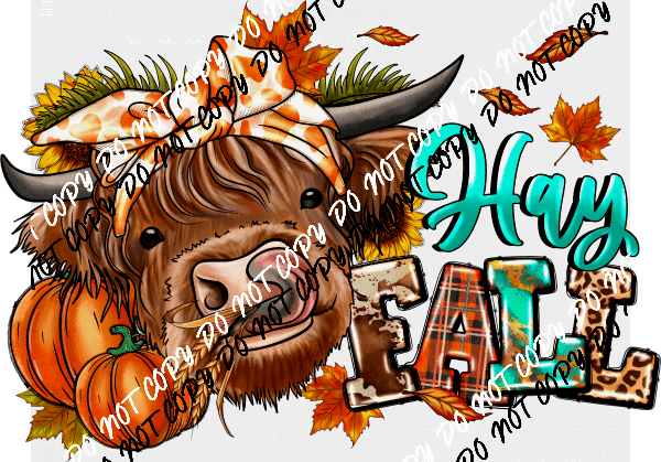 Hay Fall Highland Cow with Bandana DTF Transfer - We Print U Press DTF Transfers