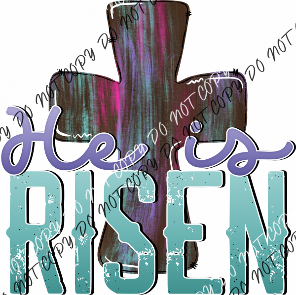 He Is Risen Cross Purple And Aqua Dtf Transfer Rtp Transfers