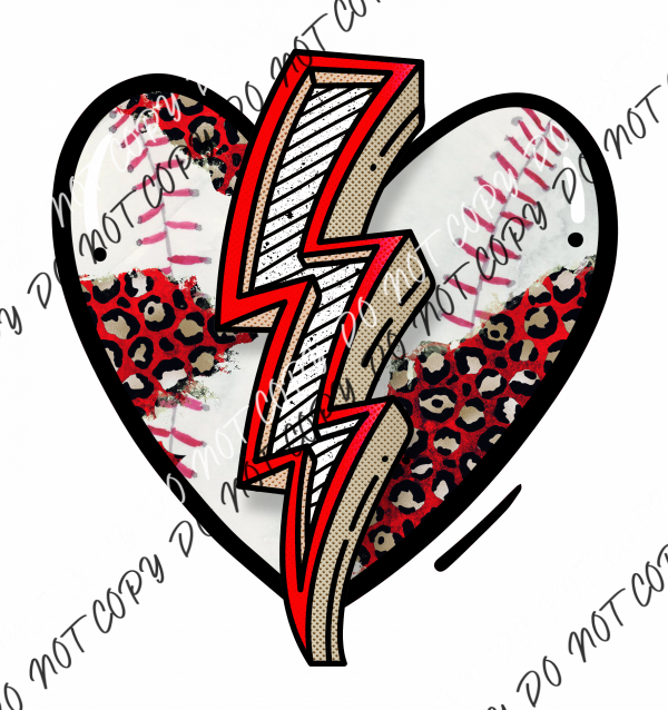 Heart Baseball Lightning Dtf Transfer