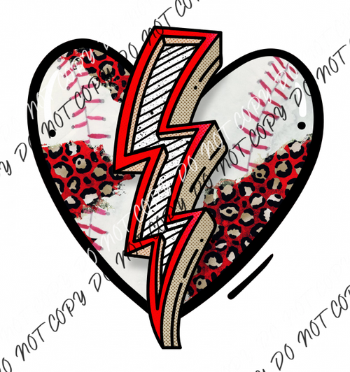 Heart Baseball Lightning Dtf Transfer