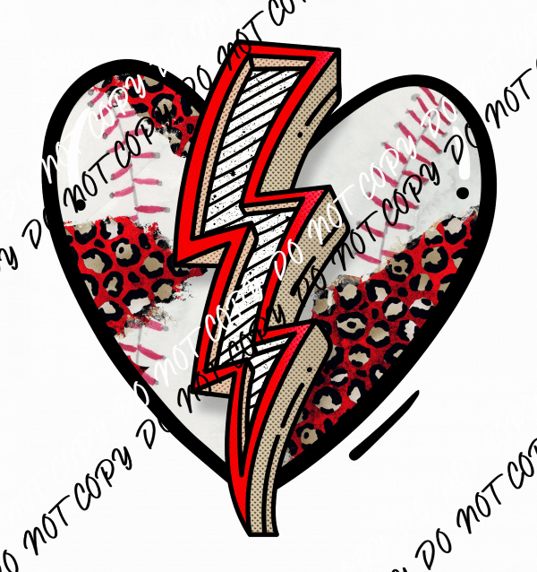 Heart Baseball Lightning DTF Transfer - We Print U Press DTF Transfers