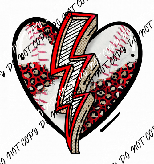 Heart Baseball Lightning DTF Transfer - We Print U Press DTF Transfers