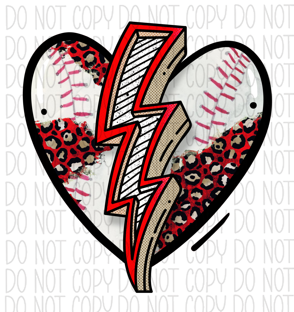 Heart Baseball Lightning Dtf Transfer