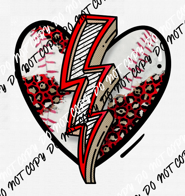 Heart Baseball Lightning DTF Transfer - We Print U Press DTF Transfers