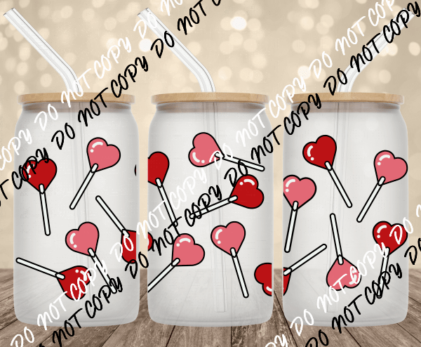 Heart Lollipops UV Transfer for 16 oz Glass Can - We Print U Press DTF Transfers