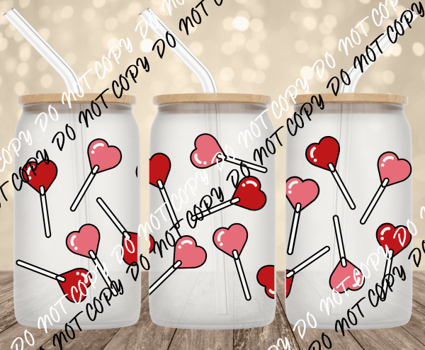 Heart Lollipops UV Transfer for 16 oz Glass Can - We Print U Press DTF Transfers