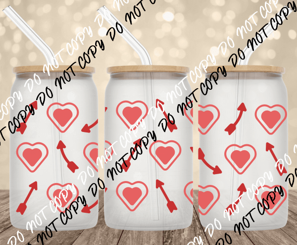 Hearts and Arrows UV Transfer for 16 oz Glass Can - We Print U Press DTF Transfers