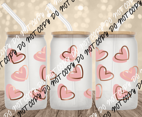 Hearts Gold and Pink UV Transfer for 16 oz Glass Can - We Print U Press DTF Transfers