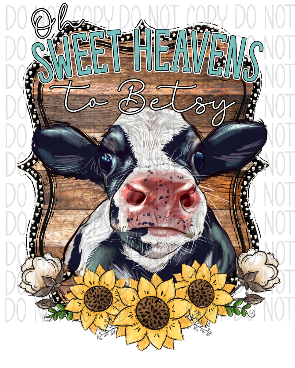 Heavens To Betsy Cow With Sunflowers Dtf Transfer