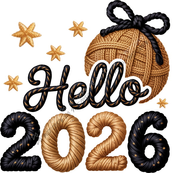Hello 2026 Gold and Black Faux Yarn DTF Transfer RTP DTF Transfers