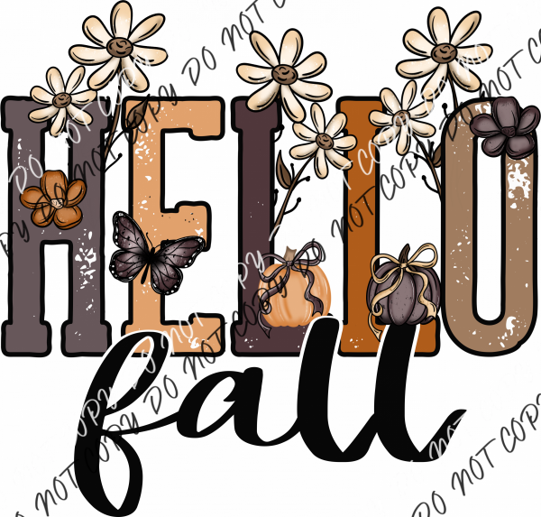 Hello Fall Doodle Floral DTF Transfer RTP DTF Transfers