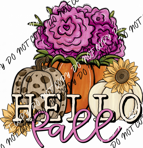 Hello Fall Floral Pumpkins DTF Transfer - We Print U Press DTF Transfers