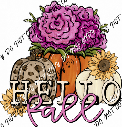 Hello Fall Floral Pumpkins DTF Transfer - We Print U Press DTF Transfers