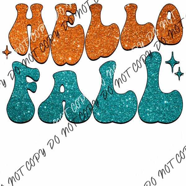 Hello Fall Orange And Teal Faux Glitter Dtf Transfer Transfers