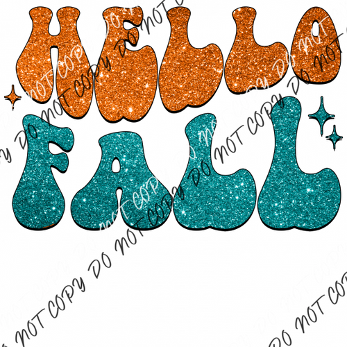 Hello Fall Orange And Teal Faux Glitter Dtf Transfer Transfers