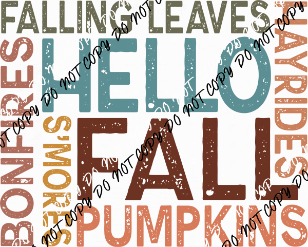 Hello Fall Text Square DTF Transfer - We Print U Press DTF Transfers