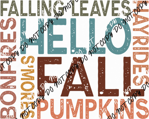 Hello Fall Text Square DTF Transfer - We Print U Press DTF Transfers