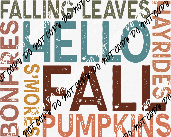 Hello Fall Text Square DTF Transfer - We Print U Press DTF Transfers
