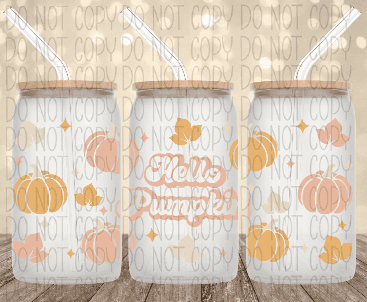 Hello Pumpkin 16 Oz Glass Can