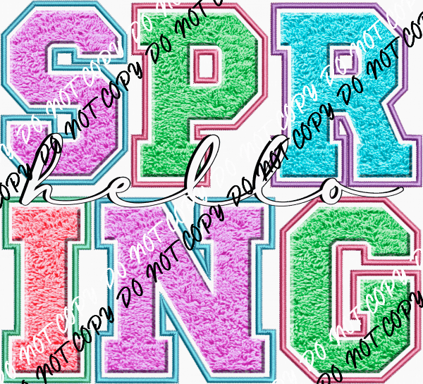 Hello Spring Faux Embroidery and Chenille DTF Transfer - We Print U Press DTF Transfers