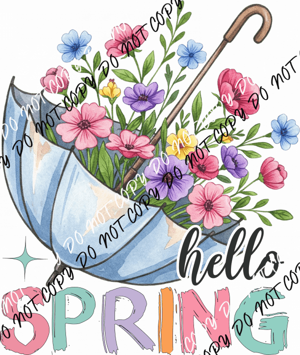 Hello Spring Umbrella DTF Transfer - We Print U Press DTF Transfers
