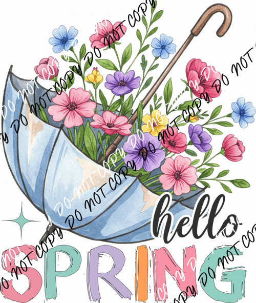 Hello Spring Umbrella DTF Transfer - We Print U Press DTF Transfers