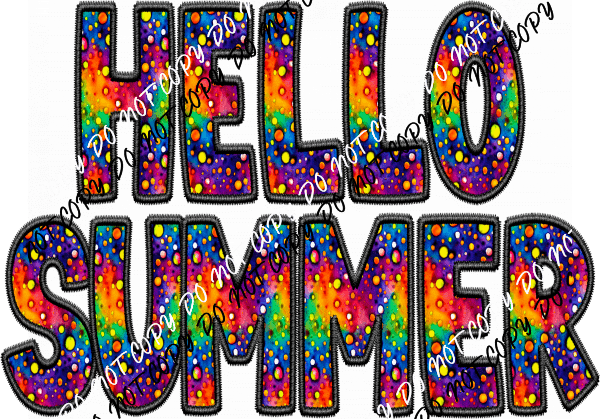 Hello Summer Colorful Dots Faux Embroidery DTF Transfer - We Print U Press DTF Transfers