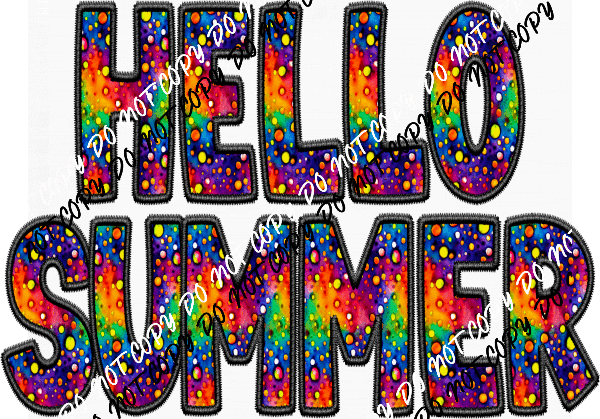 Hello Summer Colorful Dots Faux Embroidery DTF Transfer - We Print U Press DTF Transfers