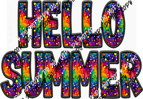 Hello Summer Colorful Dots Faux Embroidery DTF Transfer - We Print U Press DTF Transfers