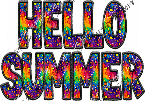 Hello Summer Colorful Dots Faux Embroidery Dtf Transfer Rtp Transfers