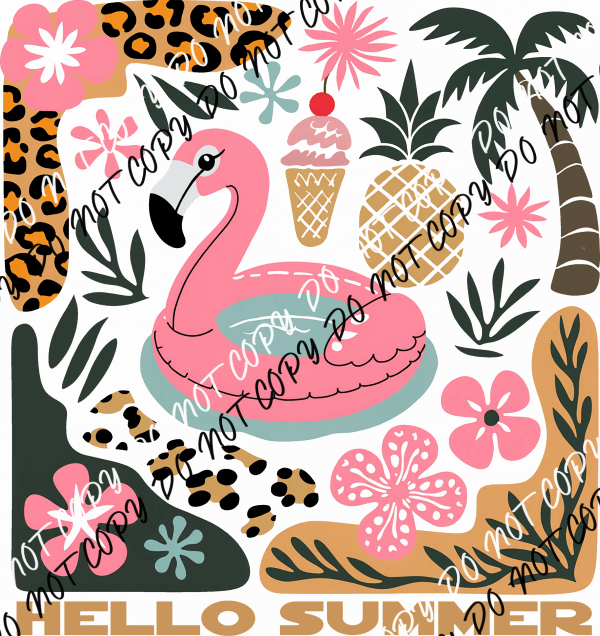 Hello Summer Flamingo DTF Transfer - We Print U Press DTF Transfers