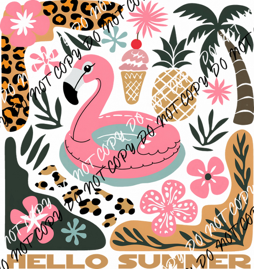 Hello Summer Flamingo DTF Transfer - We Print U Press DTF Transfers