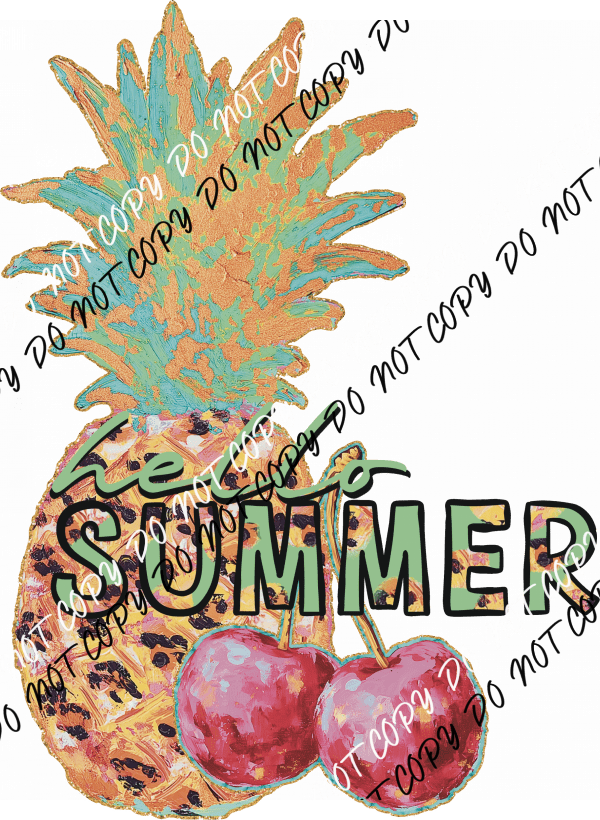 Hello Summer Pineapple & Cherries DTF Transfer - We Print U Press DTF Transfers