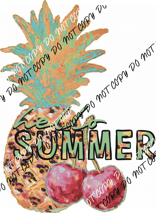 Hello Summer Pineapple & Cherries DTF Transfer - We Print U Press DTF Transfers
