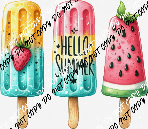 Hello Summer Popsicles DTF Transfer - We Print U Press DTF Transfers