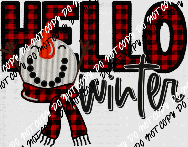 Hello Winter Snowman Faux Embroidery DTF Transfer - We Print U Press DTF Transfers