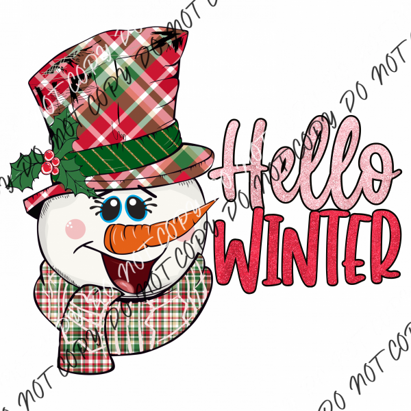 Hello Winter Snowman Plaid Hat Dtf Transfer Rtp Transfers