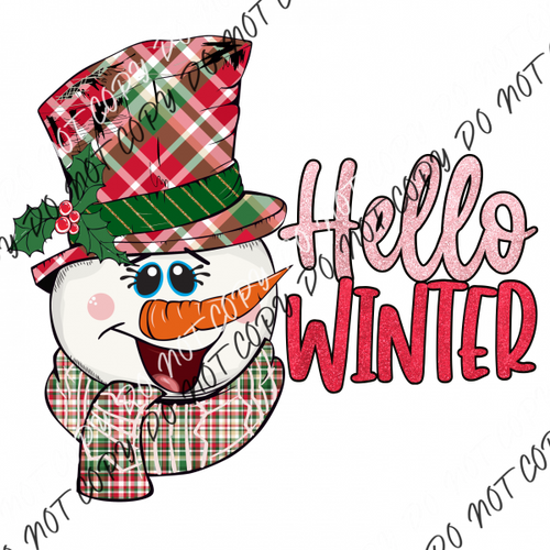 Hello Winter Snowman Plaid Hat Dtf Transfer Rtp Transfers