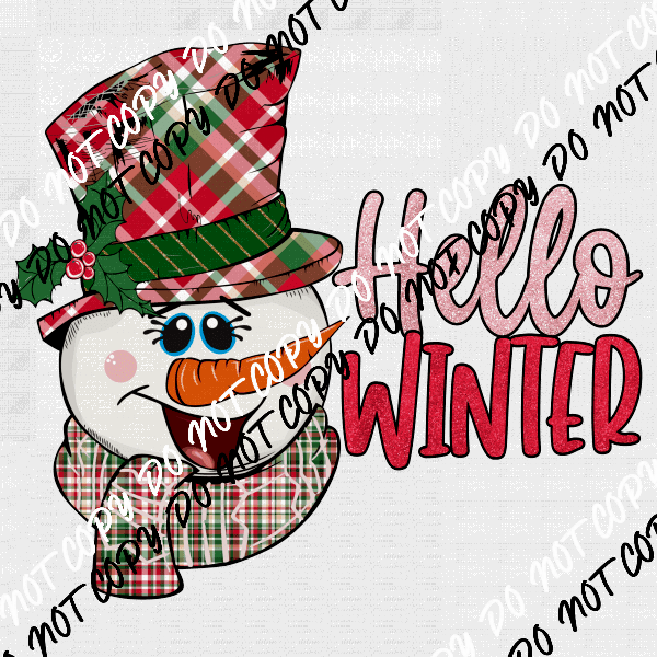 Hello Winter Snowman Plaid Hat DTF Transfer - We Print U Press DTF Transfers