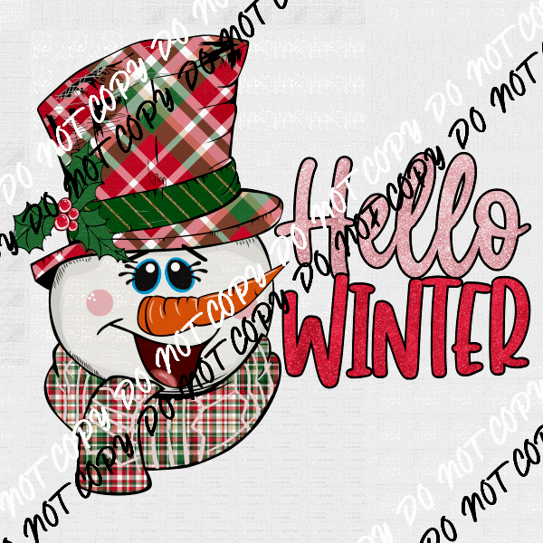 Hello Winter Snowman Plaid Hat DTF Transfer - We Print U Press DTF Transfers