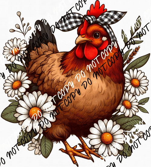 Hen with Bandana and Daisies DTF Transfer - We Print U Press DTF Transfers