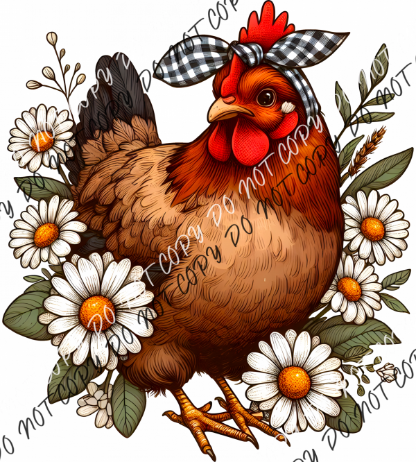 Hen With Bandana And Daisies Dtf Transfer Rtp Transfers