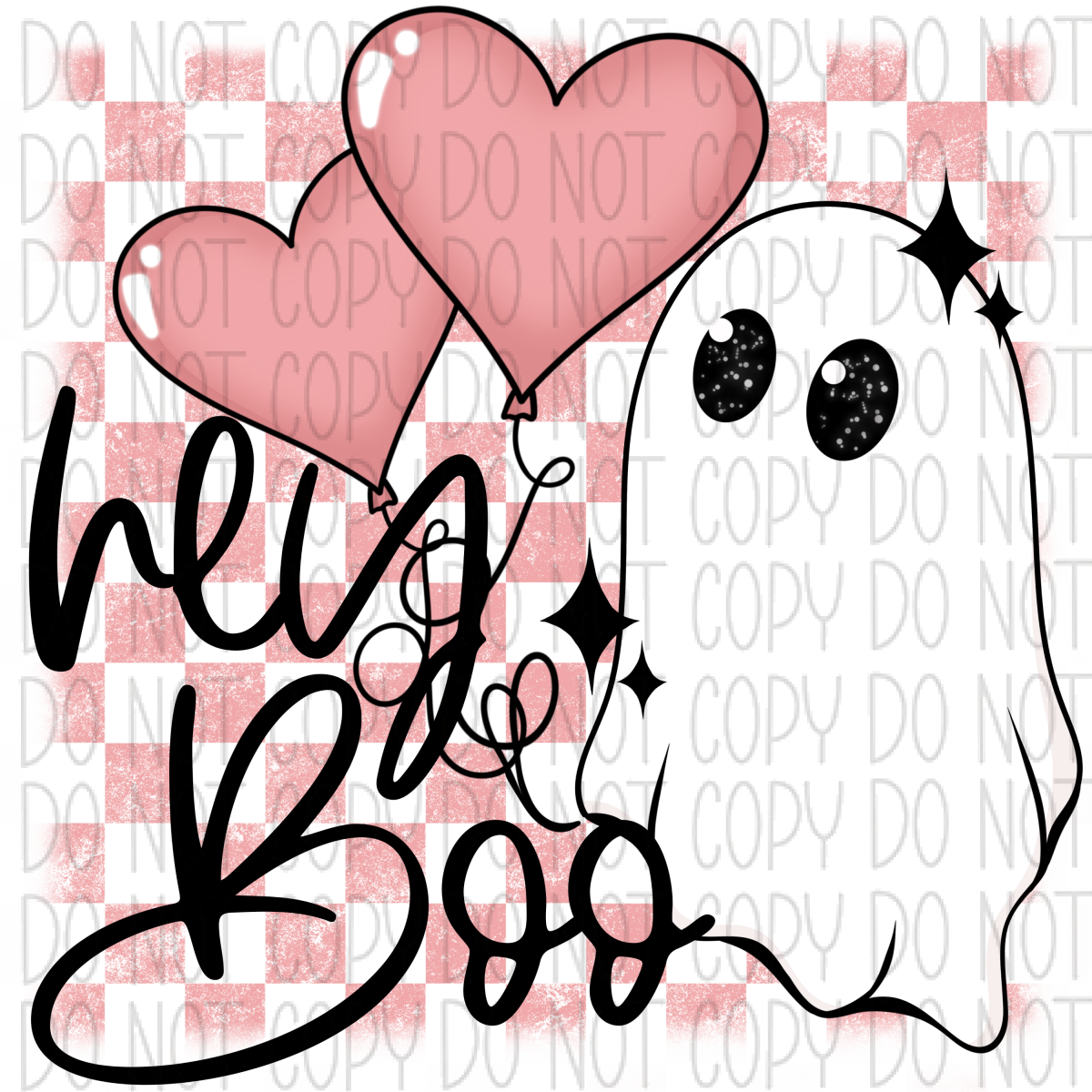 Hey Boo Ghost Pink Checkerboard Transparent Background Dtf Transfer Rtp Transfers