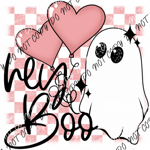 Hey Boo Ghost Pink Checkerboard Transparent Background Dtf Transfer Rtp Transfers