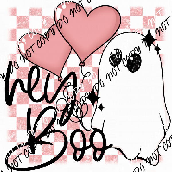 Hey Boo Ghost Pink Checkerboard transparent background DTF Transfer - We Print U Press DTF Transfers