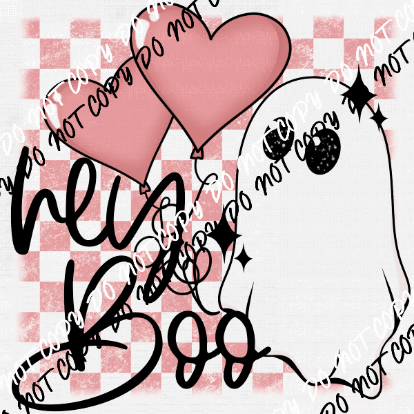 Hey Boo Ghost Pink Checkerboard transparent background DTF Transfer - We Print U Press DTF Transfers