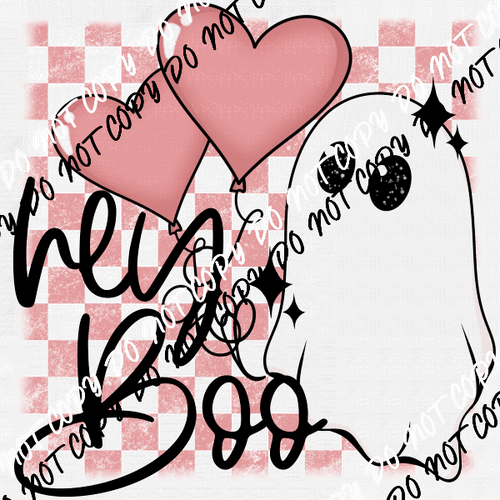 Hey Boo Ghost Pink Checkerboard transparent background DTF Transfer - We Print U Press DTF Transfers