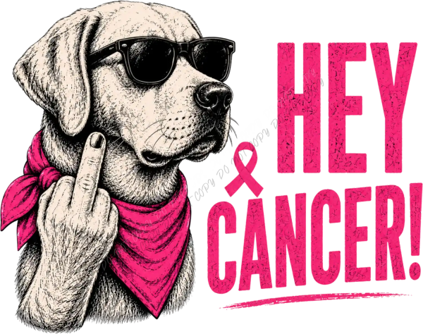 Cool dog wearing sunglasses and pink bandana with pink ribbon symbol, ready to press dtf transfer