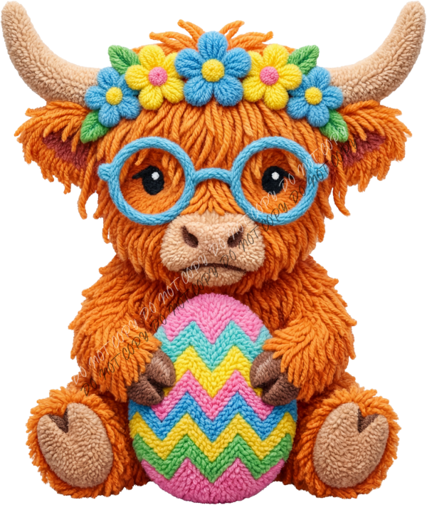 Highland Cow Easter Faux Yarn DTF Transfer RTP DTF Transfers