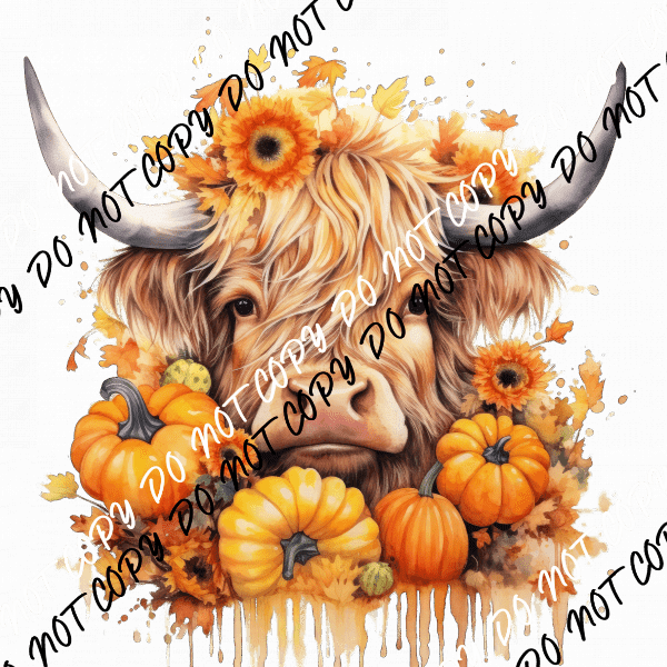 Highland Cow Head with Pumpkins DTF Transfer - We Print U Press DTF Transfers